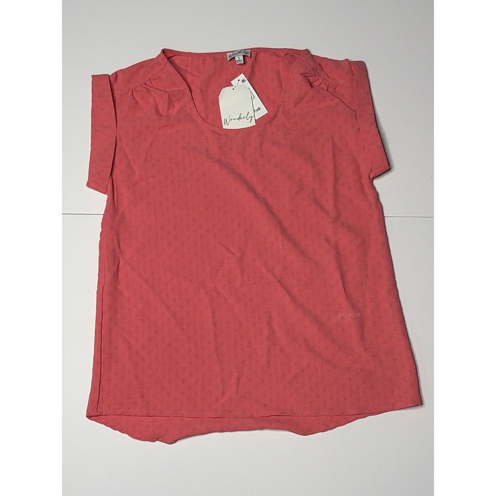 Wonderly Coral Copa Airflow Top Pink Textured Scoop Neck Blouse  Small